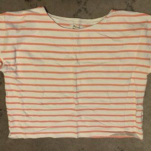 Women's Madewell Boxy Cropped T shirt - Pink and White Stripes - Size Small